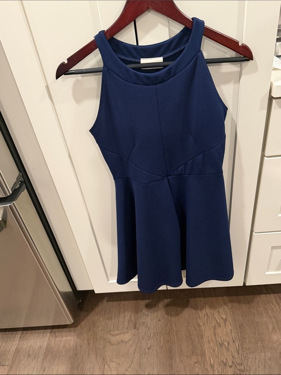 Enough about me Dresses & Skirts - enough about me... Navy Textured Halter Fit-and-Flare Mini Dress